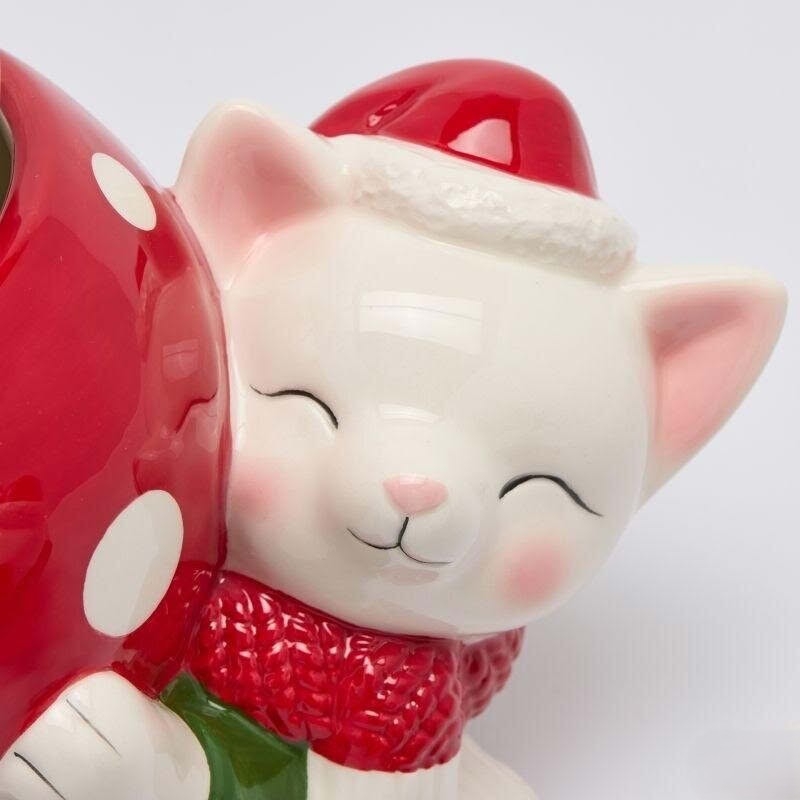 Barattolo in ceramica a forma di cane o gatto con pallina di Natale, perfetto come idea regalo di Natale